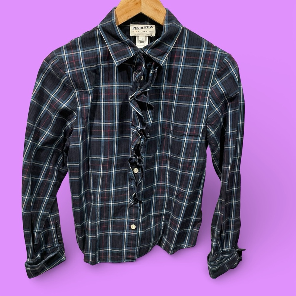 Cute Pendleton Plaid Ruffle Collar Button Front B… - image 1